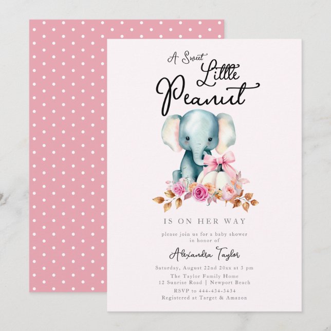 Invitación Chica de la caída de la calabaza rosa del elefante (Anverso / Reverso)