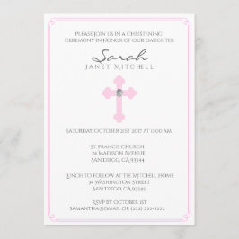 Invitación Chica de la ceremonia de bautismo de cruz rosa