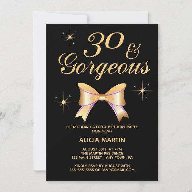 Invitación Chica de la cinta de oro 30 y espléndido cumpleaño (Anverso)