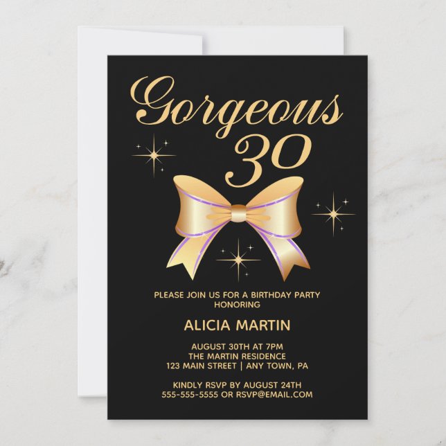 Invitación Chica de la cinta de oro Gorgeous 30 cumpleaños ne (Anverso)