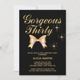 Invitación Chica de la cinta de oro Gorgeous Thirty Black Bir