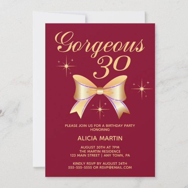 Invitación Chica de la cinta dorada Gorgeous 30 cumpleaños de (Anverso)