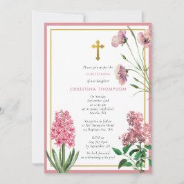 Invitación Chica de la cristiandad del bautismo rosado y del 