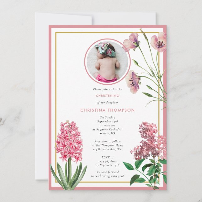 Invitación Chica de la cristiandad por el bautismo de oro bot (Anverso)