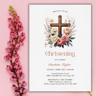 Invitación Chica de la Cruz Católica Religiosa Floral