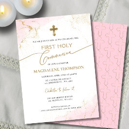 Invitación Chica de la Cruz de Oro Rosa Primero Santa Comunió