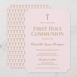 Invitación Chica de la Cruz de Oro rosa Rubor Primera comunió