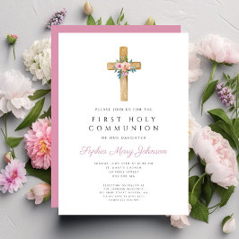 Invitación Chica de la Cruz Floral Cuta Primera Comunión
