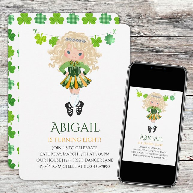 Invitación Chica de la danza irlandesa de la rubia, Shamrocks (Subido por el creador)