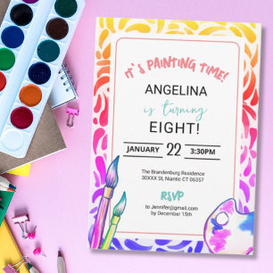 Invitación Chica de la fiesta de cumpleaños con pintura de ar