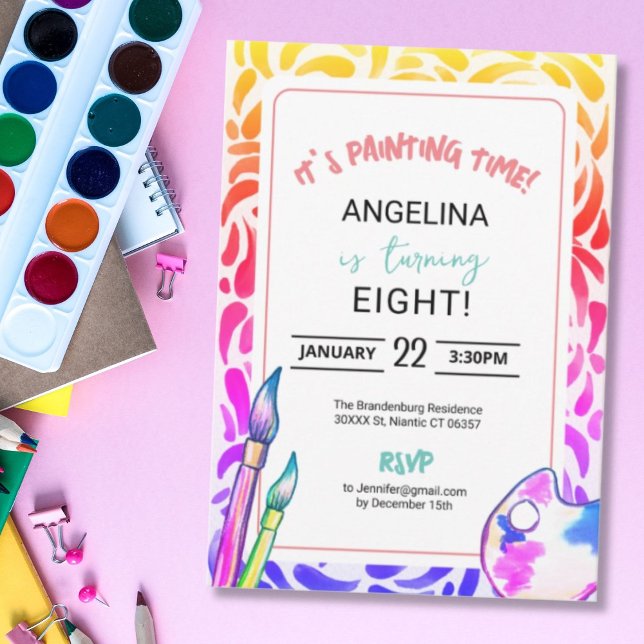 Invitación Chica de la fiesta de cumpleaños con pintura de ar (Subido por el creador)