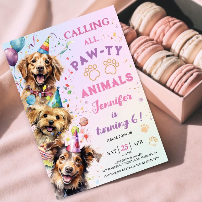 Invitación Chica de la Fiesta de Cumpleaños de Dog Pawty (Subido por el creador)