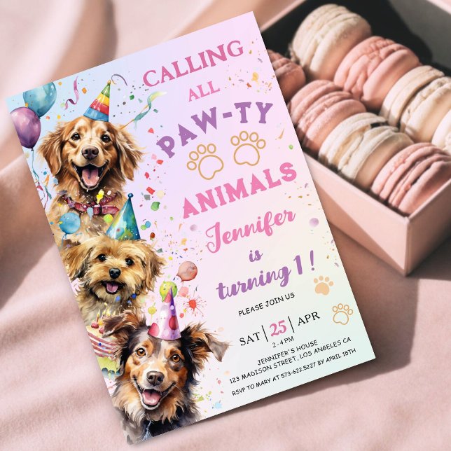 Invitación Chica de la Fiesta de Cumpleaños de Dog Pawty (Subido por el creador)