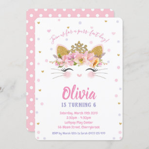 Invitación Chica de la fiesta de cumpleaños del Princesa Kitt