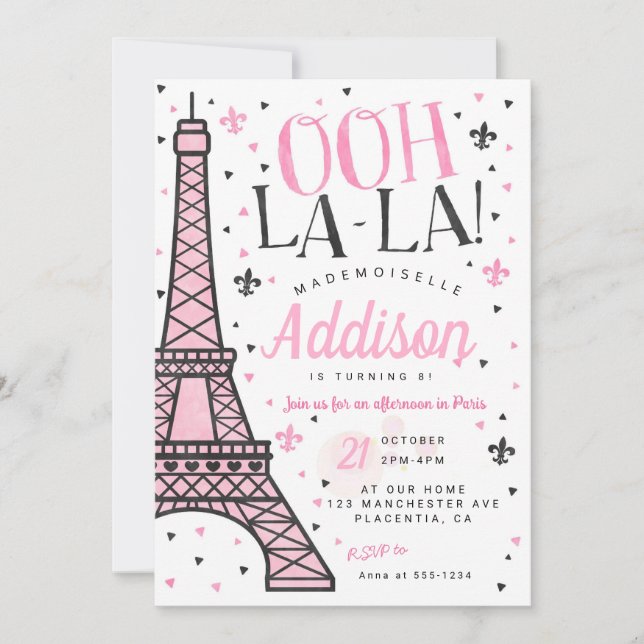 Invitación Chica de la fiesta de cumpleaños Eiffel Tower Pari (Anverso)