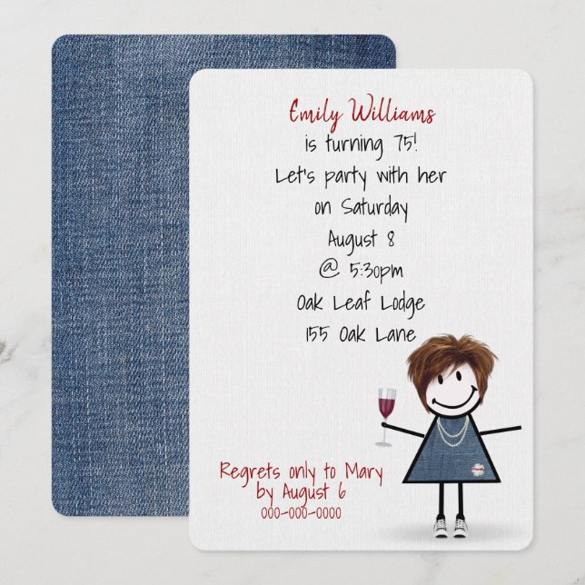 Invitación Chica de la fiesta de cumpleaños número 75 con zap (Anverso / Reverso)