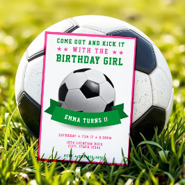 Invitación Chica de la fiesta de fútbol primer cumpleaños Fi