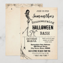 Chica de la fiesta de Halloween y esqueleto de gat