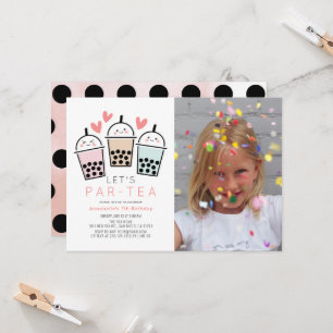 Invitación Chica de la fiesta de té de burbujas Boba Foto Cum