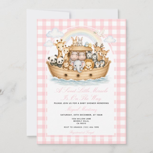 Invitación Chica de la Fiesta del Arca de Noé a Cuadros (Anverso)