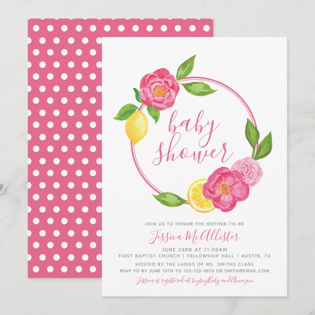 Invitación Chica de la flor del cítrico de verano Baby Shower (Anverso / Reverso)