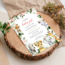 Chica de la jungla floral rosa Safari Baby Shower