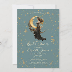 Invitación Chica de la luna celestial estrellas regadera de b