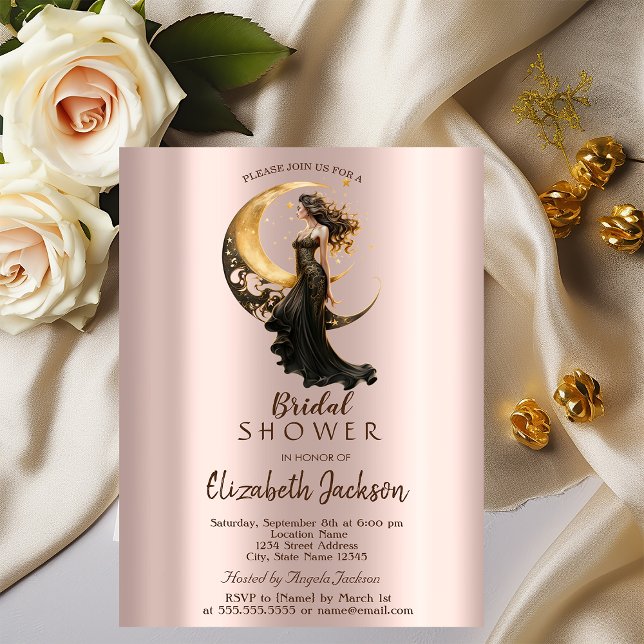Invitación Chica de la Luna Celestial Rosa Dorado Despedida d (Subido por el creador)