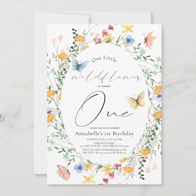 Invitación Chica de la mariposa de la flor silvestre (Anverso)