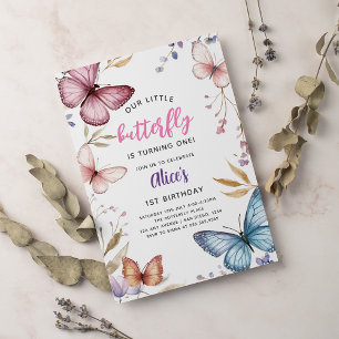 Invitación Chica de la mariposa del pequeño 1er cumpleaños