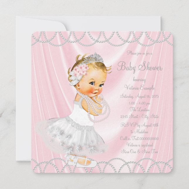 Invitación Chica de la Pequeña Dama de Pink Satin Pearl Baby  (Anverso)