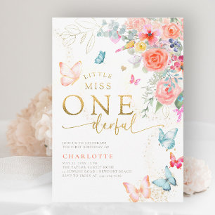 Invitación Chica de la Pequeña Miss Mariposa Primer Fiesta de