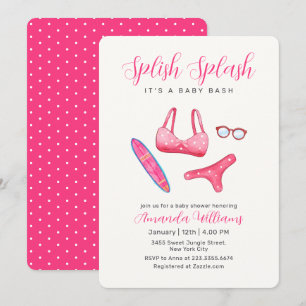 Invitación Chica de la playa de surf Splash rosa Fiesta de be