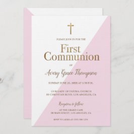 Invitación Chica de la primera comunión de oro blanco rosado 