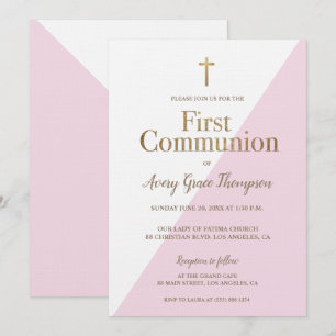 Invitación Chica de la primera comunión de oro blanco rosado 