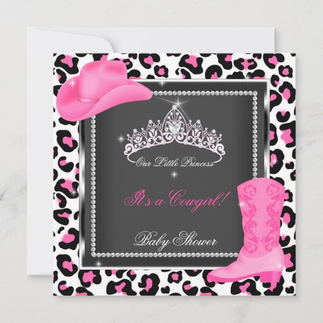Invitación Chica de la princesa Baby Shower niña de vaca rosa (Anverso)