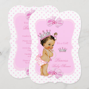 Invitación Chica de la Princesa Baby Shower Polka Rosa Brunet