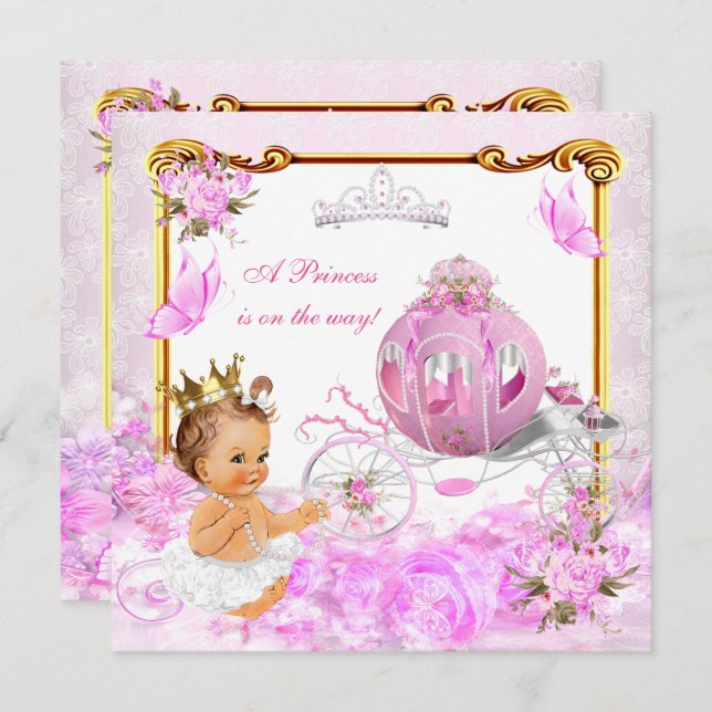 Invitación Chica de la Princesa Baby Shower Porte Oro Rosa Ti (Anverso / Reverso)