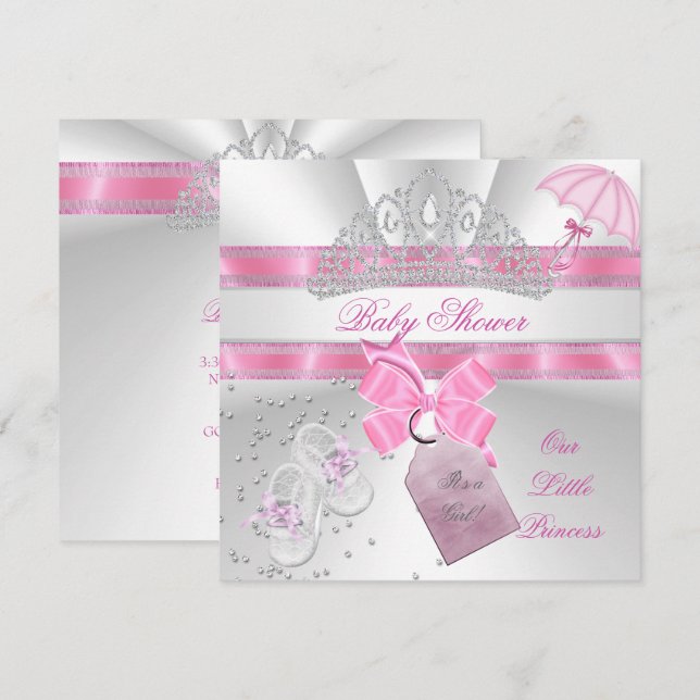 Invitación Chica de la Princesa Baby Shower Rosa Blanco Tiara (Anverso / Reverso)