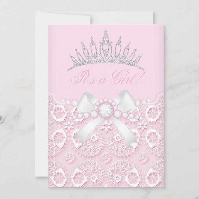 Invitación Chica de la princesa Baby Shower Rosado Lace diama (Anverso)