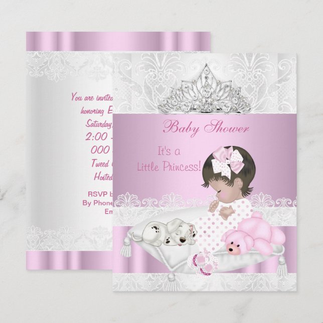 Invitación Chica de la Princesa Baby Shower Tiara Lace (Anverso / Reverso)