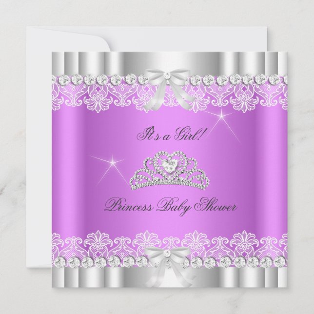 Invitación Chica de la Princesa Baby Shower Tiara Lace Lavend (Anverso)