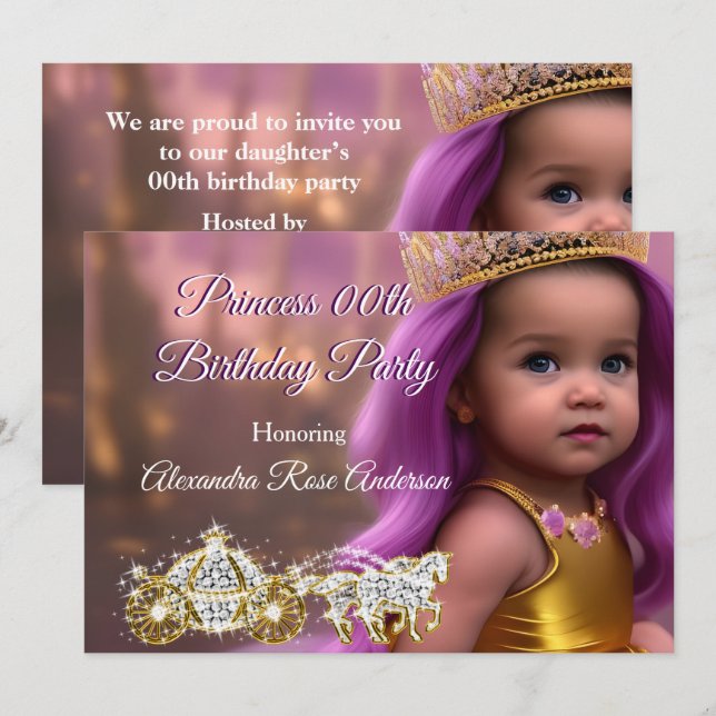 Invitación Chica de la Princesa Partida de Cumpleaños Porte o (Anverso / Reverso)