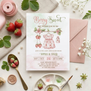 Invitación Chica de la Ropa de Fresa Baby Shower  