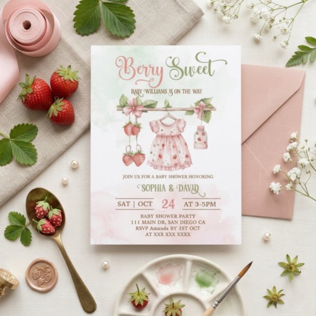 Invitación Chica de la Ropa de Fresa Baby Shower   (Subido por el creador)