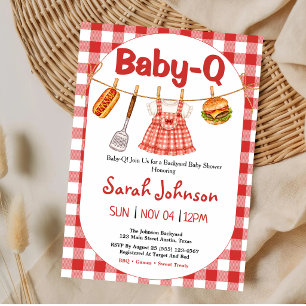 Invitación Chica de la ropa tendida de cuadros rojos Baby-Q F