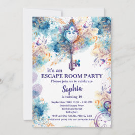 Invitación Chica de la Sala de Escape Púrpura y Azul