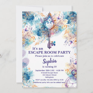 Invitación Chica de la Sala de Escape Púrpura y Azul