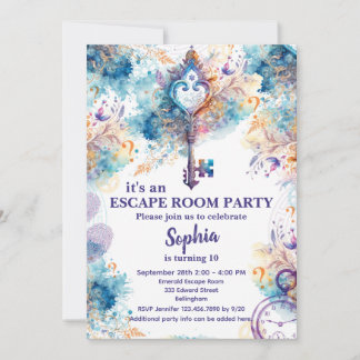 Invitación Chica de la Sala de Escape Púrpura y Azul