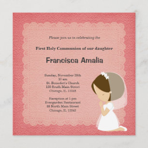 Invitación Chica de la Santa Comunión de Damasco Rosado